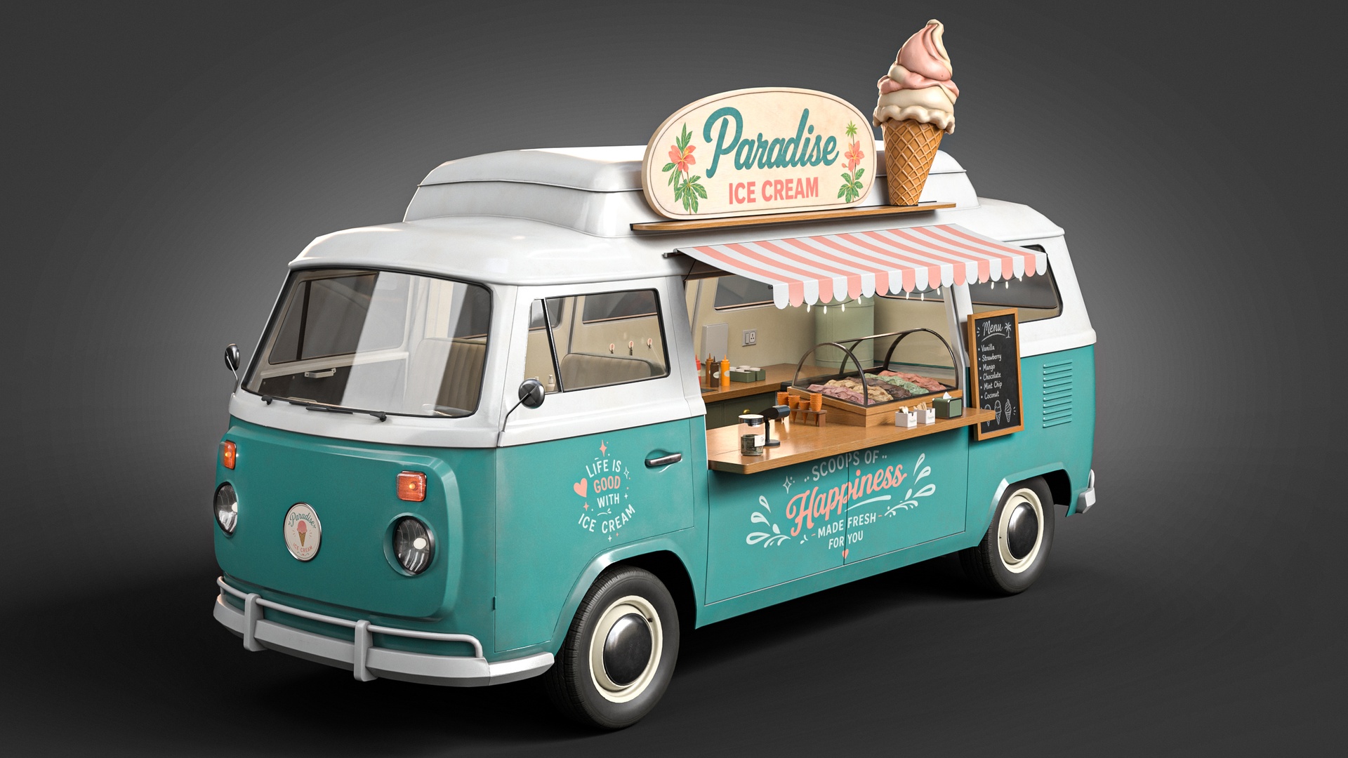 Media 1 for listing Vintage Ice Cream Van with Detailed Interior 3D Model