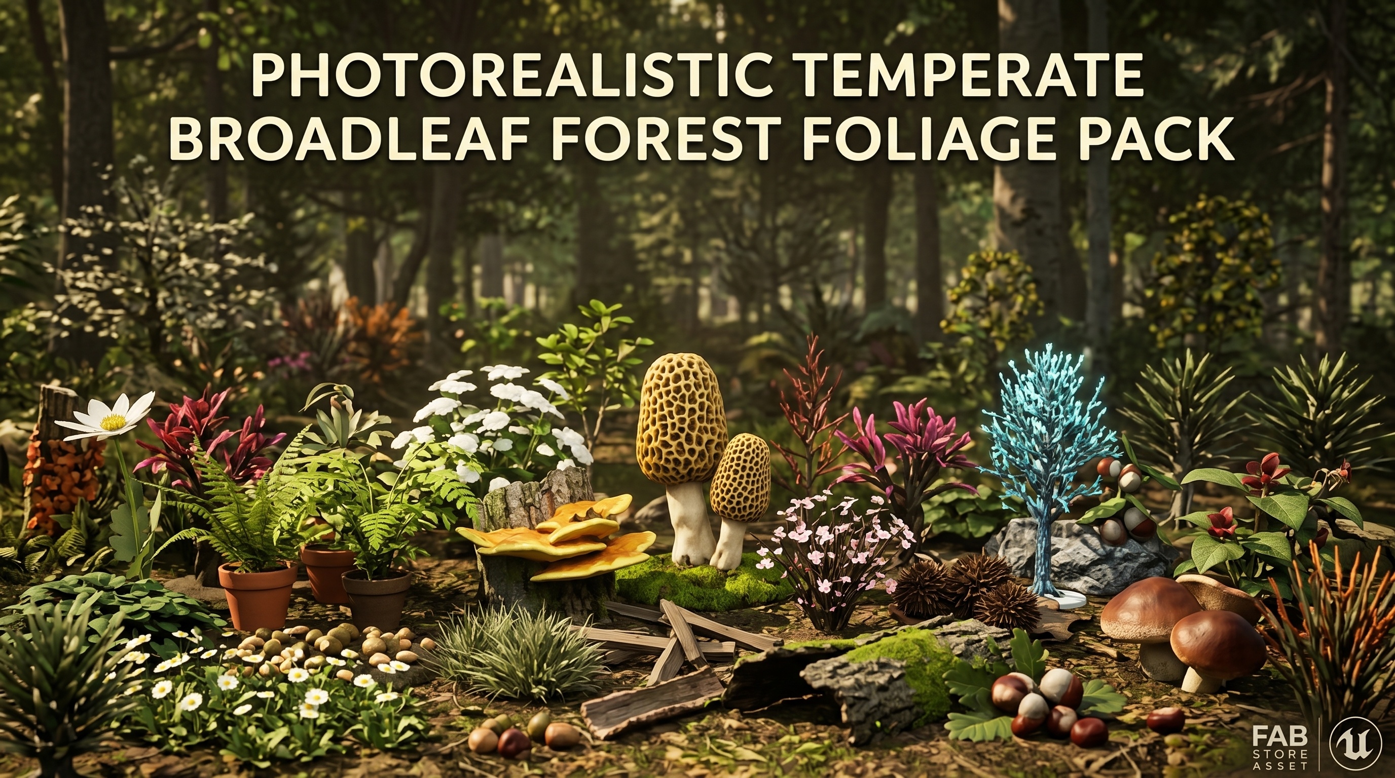 Photorealistic Temperate Broadleaf Forest Foliage Pack | Fab