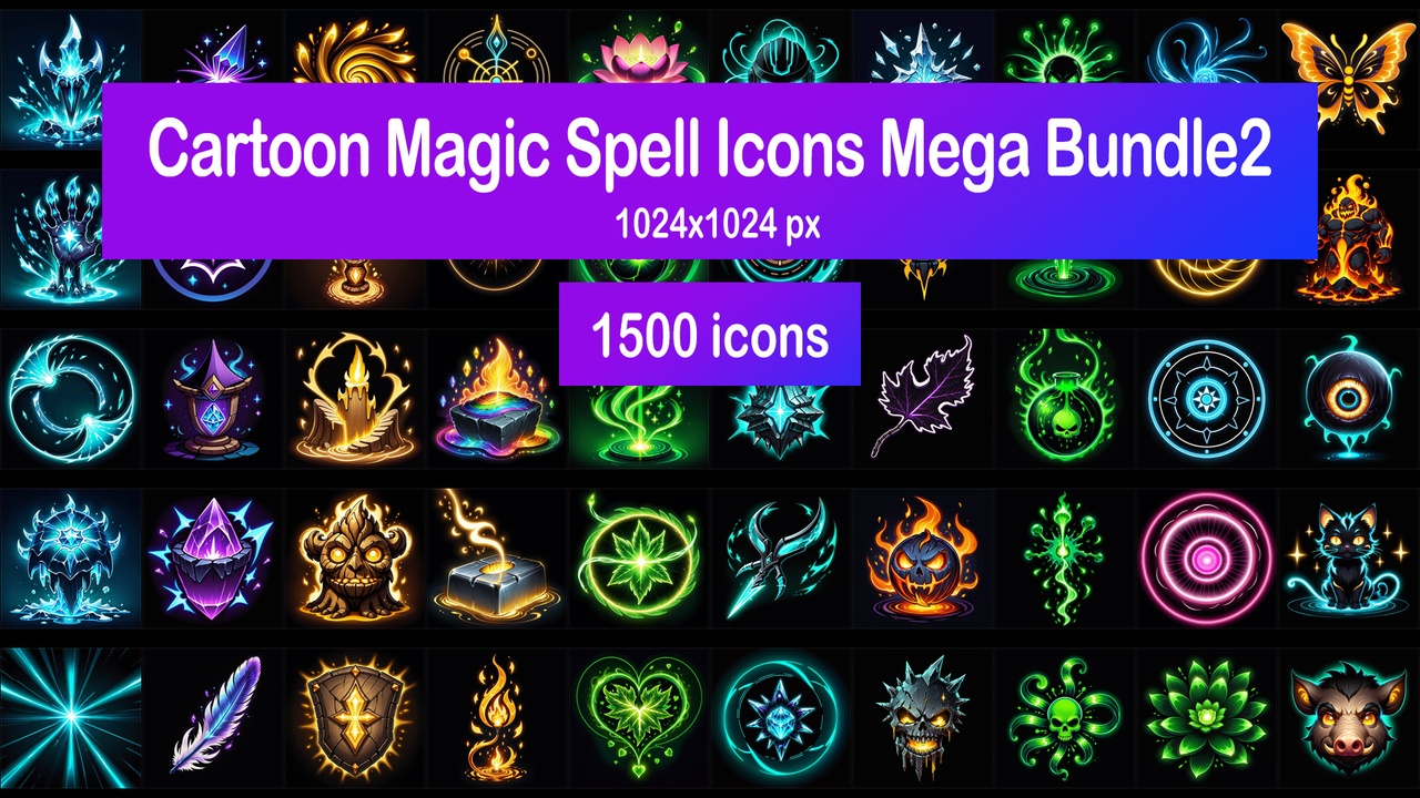 Media 1 for listing Cartoon Magic Spell Icons Mega Bundle2