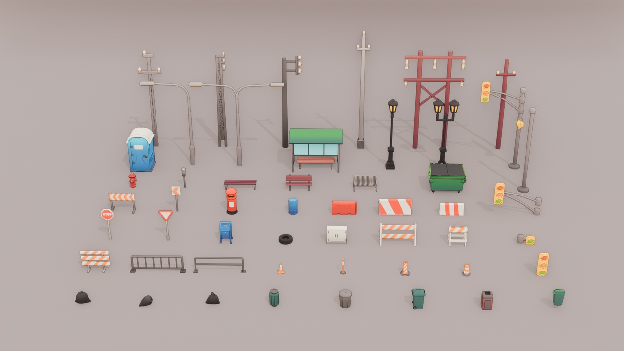 Media 1 for listing Stylized Low Poly Urban Props Pack 01