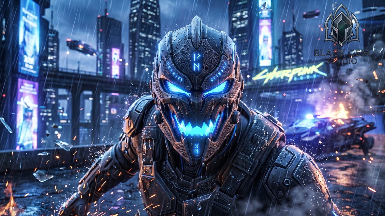 Media 1 for listing Neon Reaper Cyber Helmet for Sci Fi Metahuman Soldiers