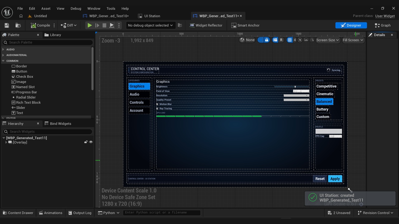 Media 1 for listing UI Station — Build Native UMG UI at Web Speed | Markup, Auto-Anchor, Themes