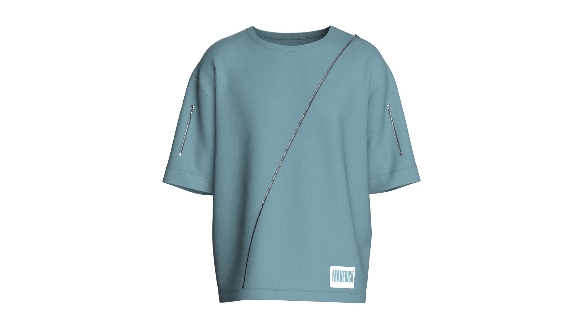 Media 1 for listing Men Streetwear Drop - Shoulder Diagonal Zip Tee | High Poly