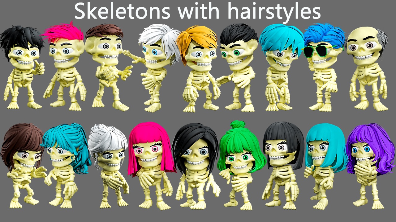 Media 1 for listing Skeletons with hairstyles