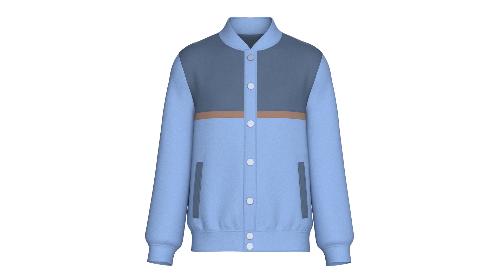Media 1 for listing Men Three Tone Button - Up Varsity Bomber Jacket | High Poly