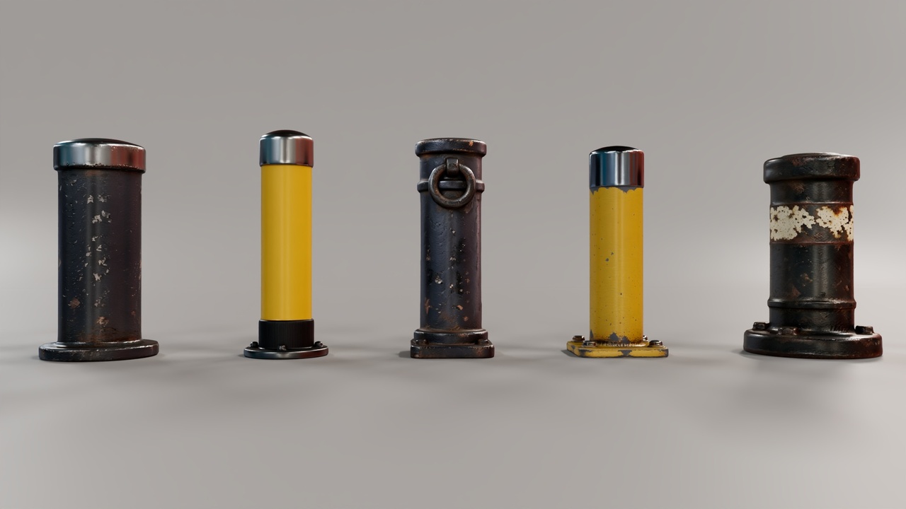 Media 1 for listing Realistic Industrial Bollards Pack – 33 Game-Ready PBR Assets