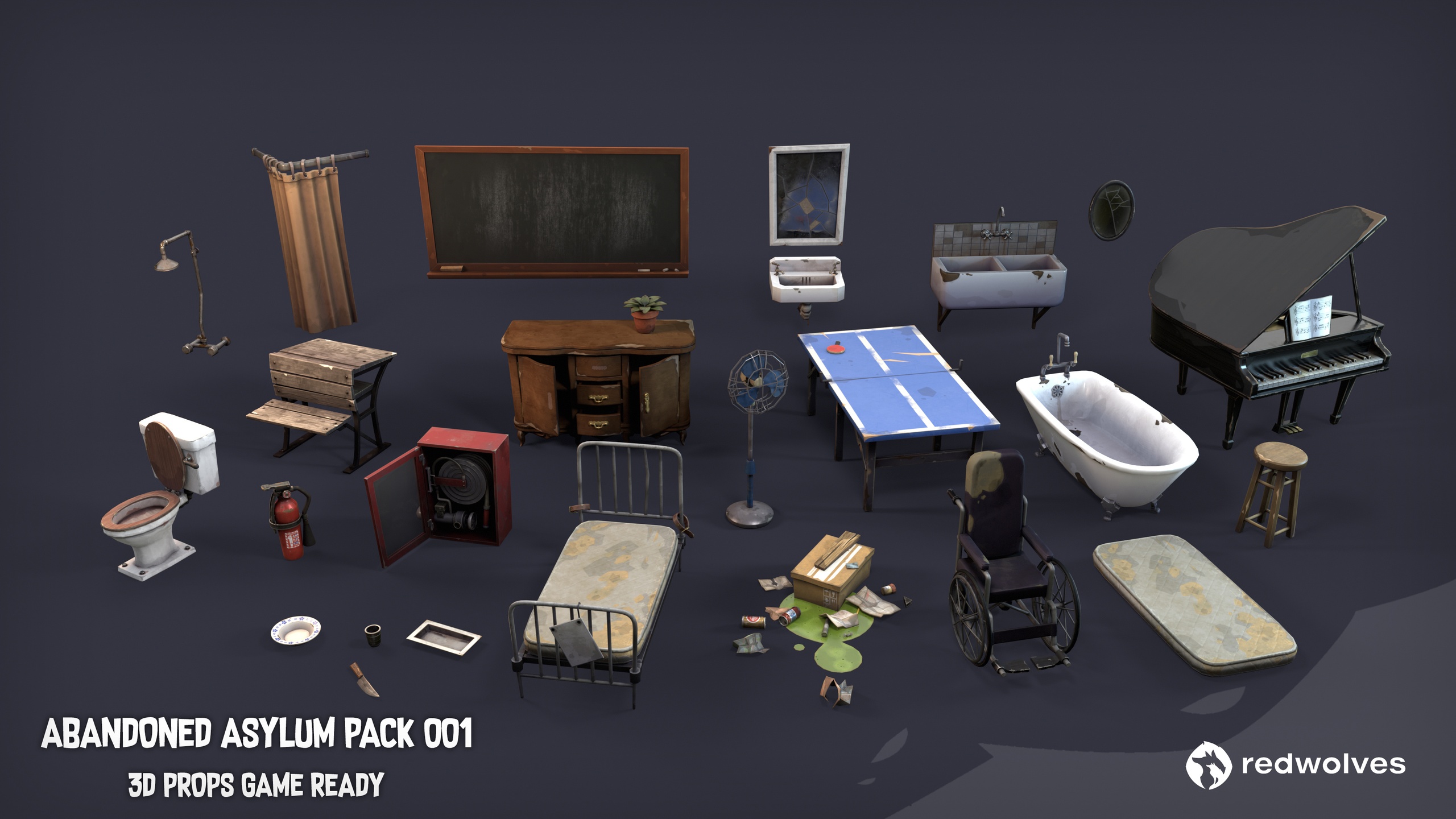 Media 1 for listing Abandoned Asylum - Stylized 3D Asset Pack 001 | 60s-70s Theme