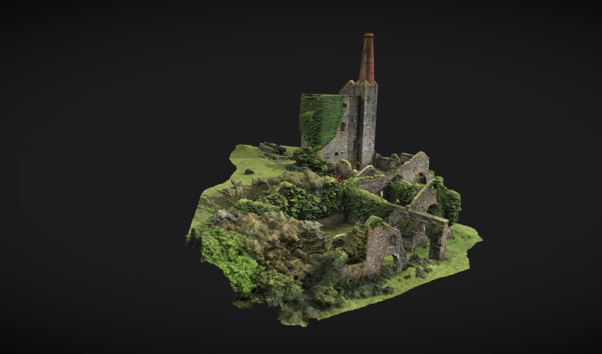 Media 1 for listing Old Mine Industrial Ruins of Factory with Stone Walls and Chimney Stack