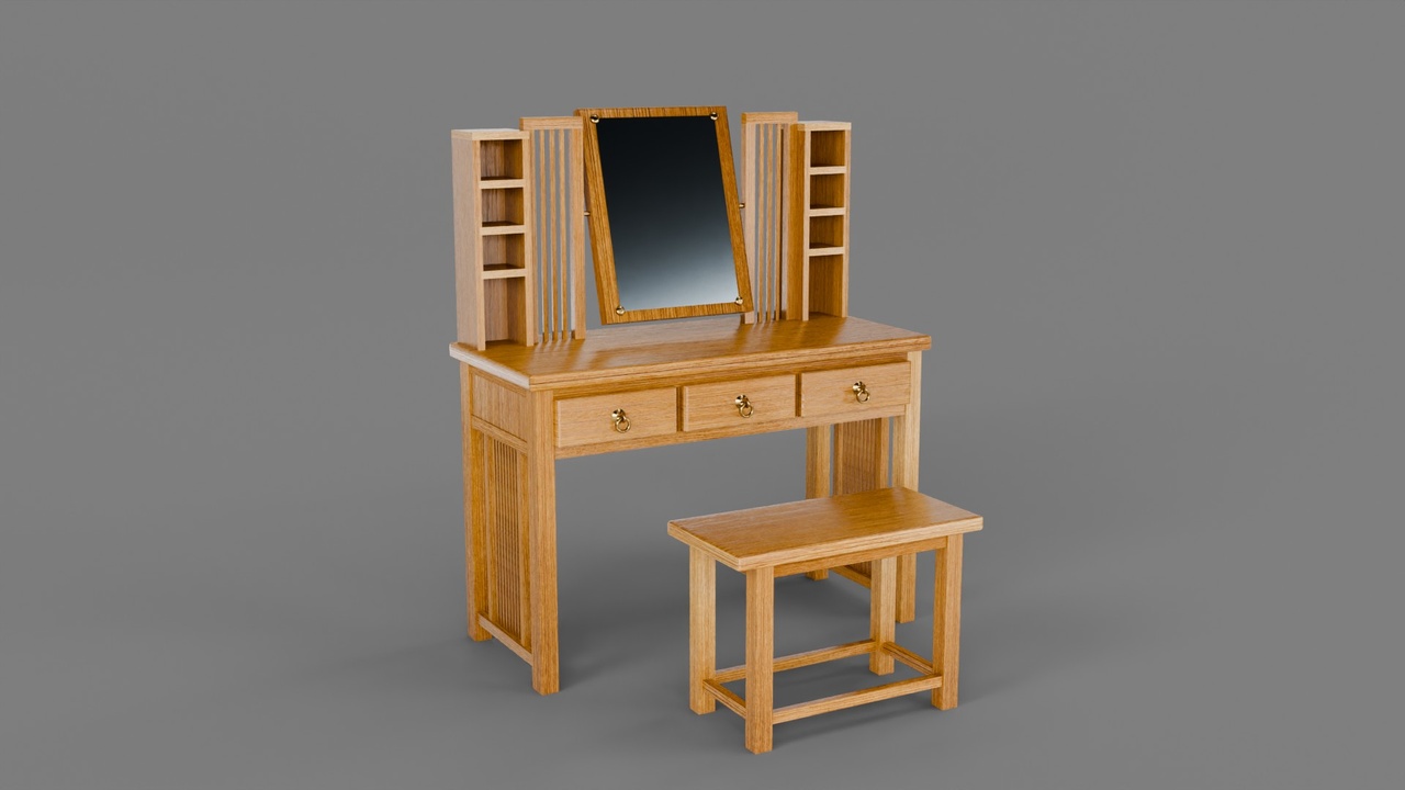 Media 1 for listing Stylized Slatted Wooden Vanity Table Set