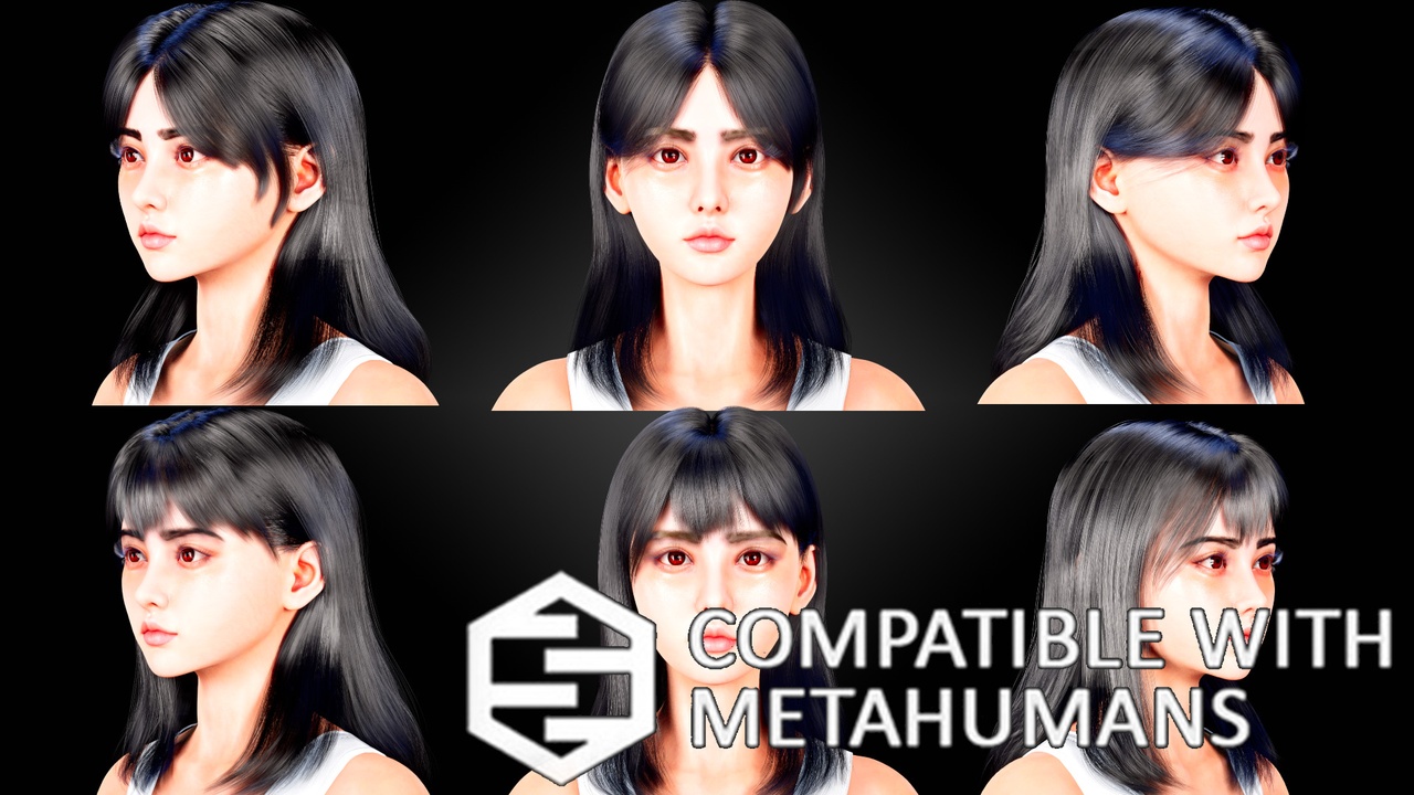 Media 1 for listing Real-time Two Styles Long Hair with Long Bangs For Metahuman