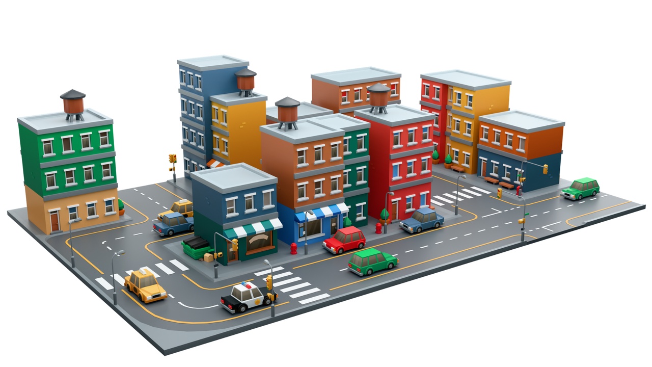 Stylized Low Poly City Environment Modular Urban Street Building Pack ...