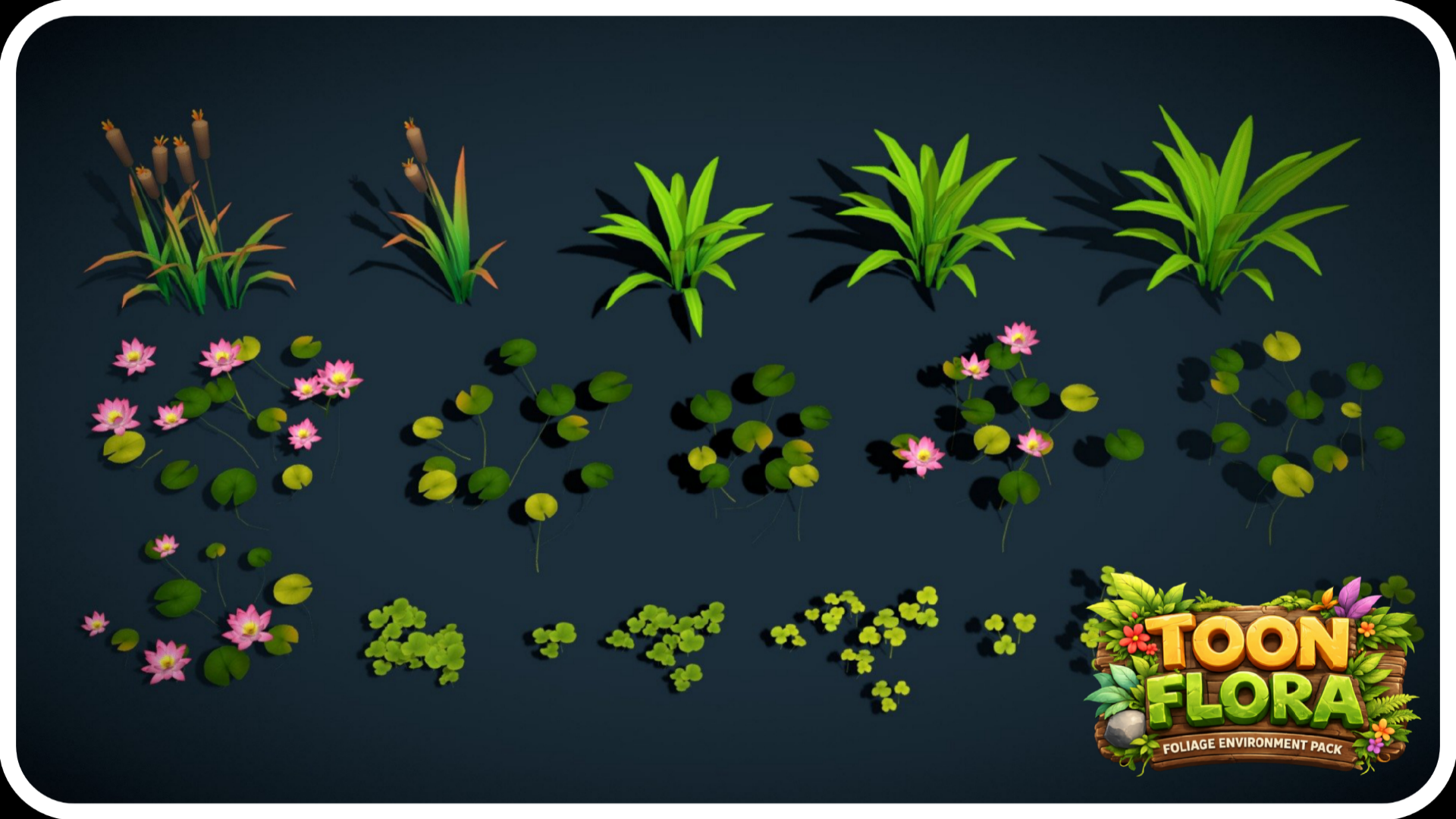 ToonFlora – Stylized Lowpoly Water Lilypad lotus & Clover Pack Vol–3 | Fab