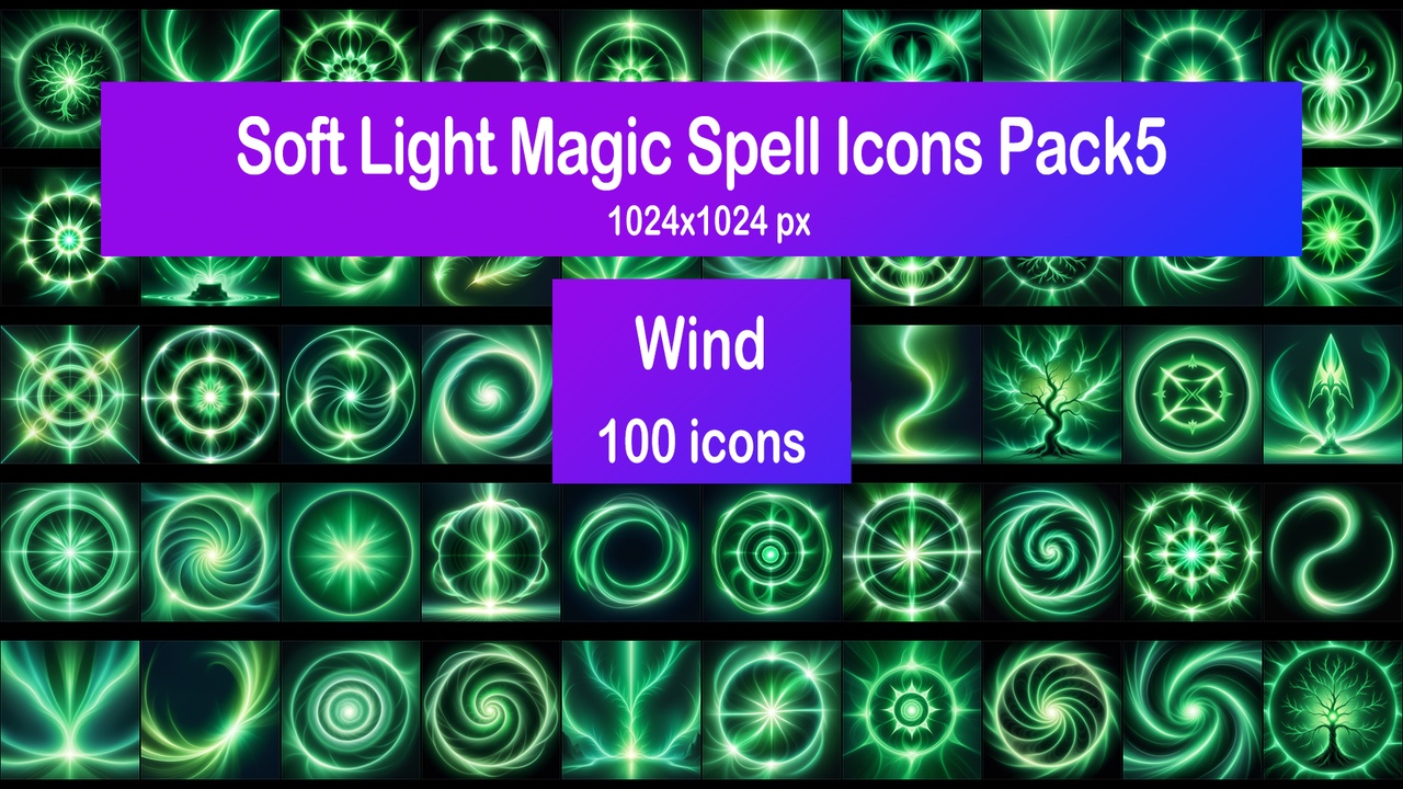 Media 1 for listing Soft Light Magic Spell Icons Pack5 - Wind