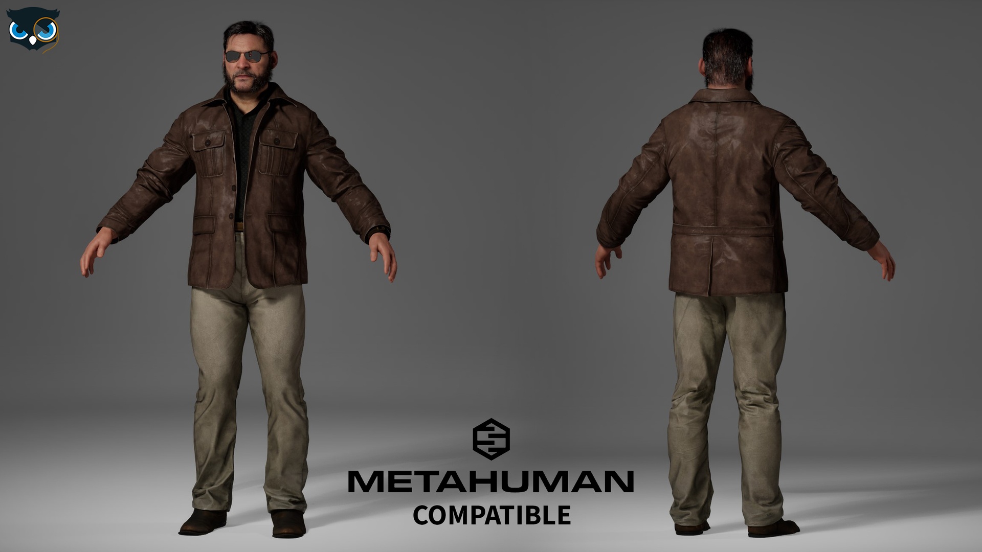 Media 1 for listing Leather Jacket Outfit  Realistic 3D Clothing Metahuman Compatible