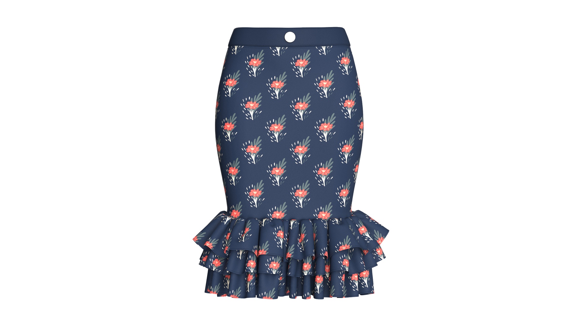 Media 1 for listing Girls High - Waisted Floral Printed Ruffled Skirt | High Poly