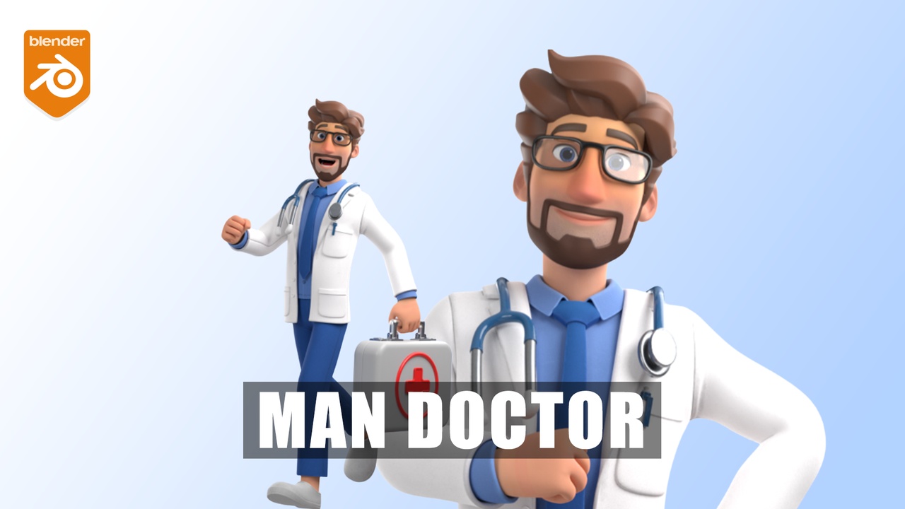 Media 1 for listing Doctor Man Cartoon Character Rigged