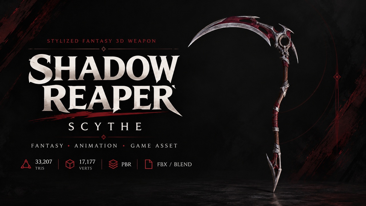 Media 1 for listing Shadow Reaper Scythe – Stylized Fantasy 3D Weapon
