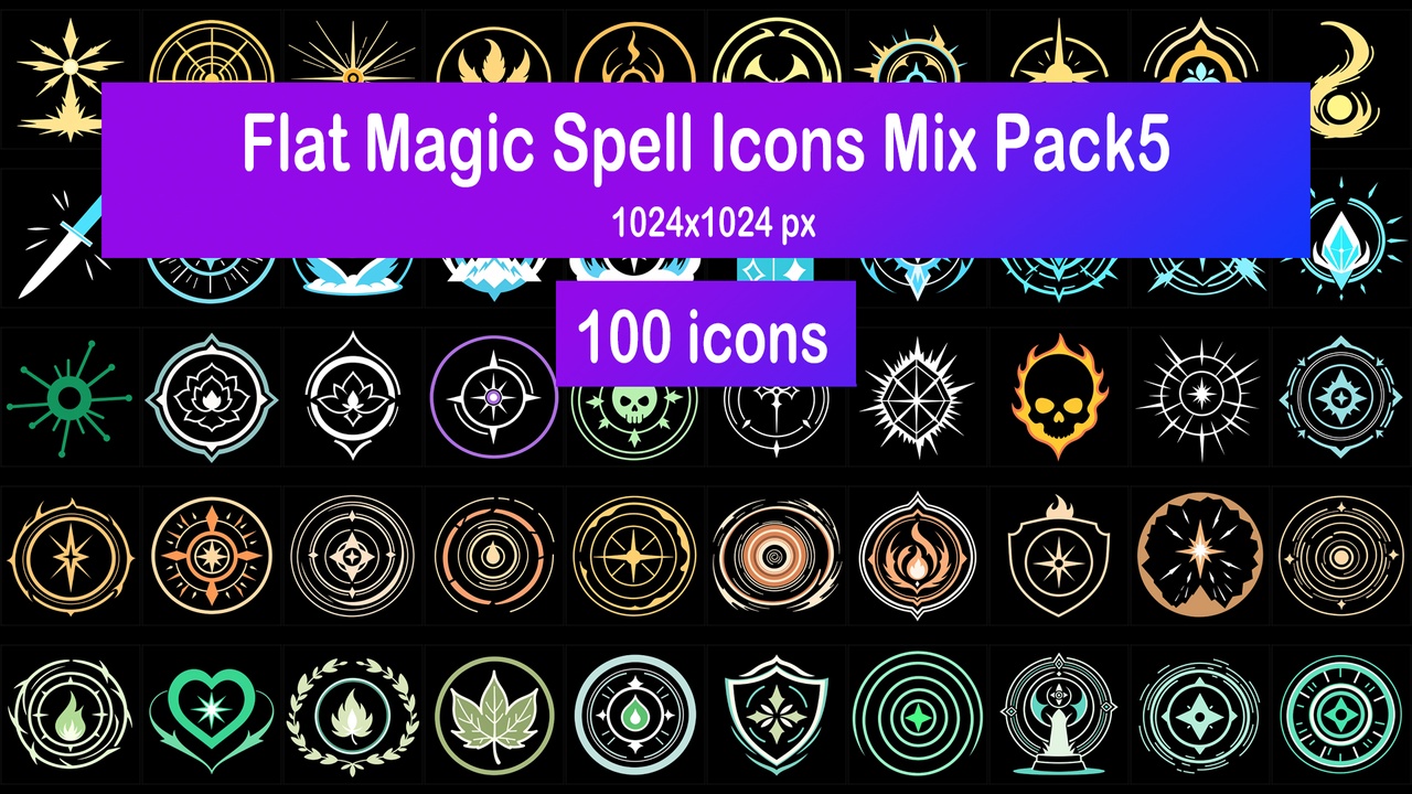 Media 1 for listing Flat Magic Spell Icons Mix Pack5