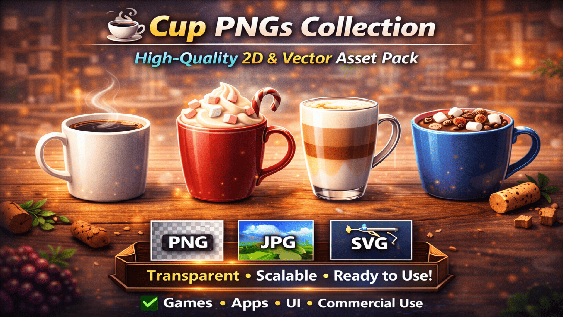 ☕ Cups PNGs Collection – High-Quality 2D & Vector Asset Pack | Fab
