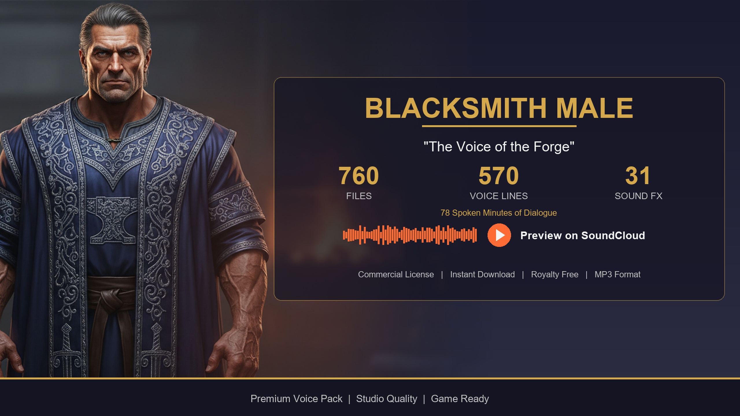 Media 1 for listing Blacksmith Dialogue Pack | 78 Minutes of Audio