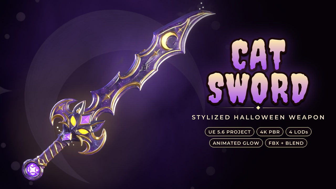 Media 1 for listing Cat Sword - Stylized Halloween Weapon