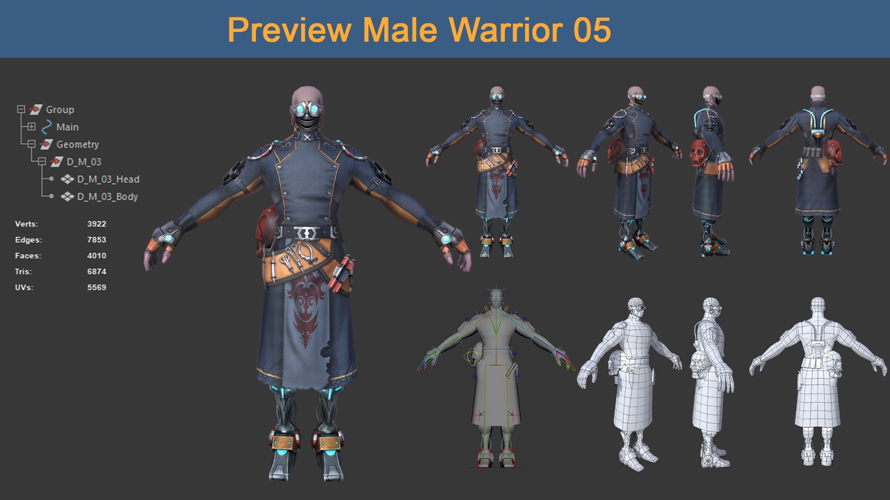 Media 1 for listing Character Male Warriors 05 - Ready for game Low-poly 3D model
