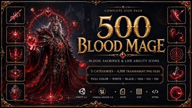 500 Blood Mage & Hemomancer Blood, Sacrifice & Life Ability Icons — Cobalt Game Assets