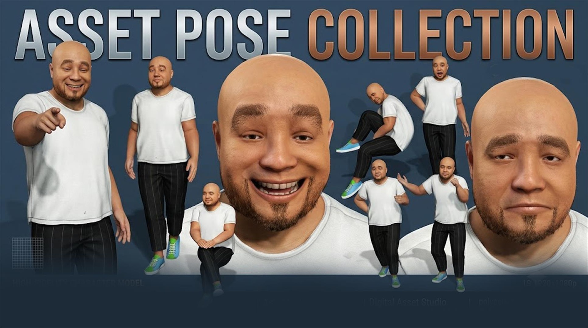 Media 1 for listing Rigged Bald Plus Size Male Character Casual Chubby Man 3D Model with Facial Rig