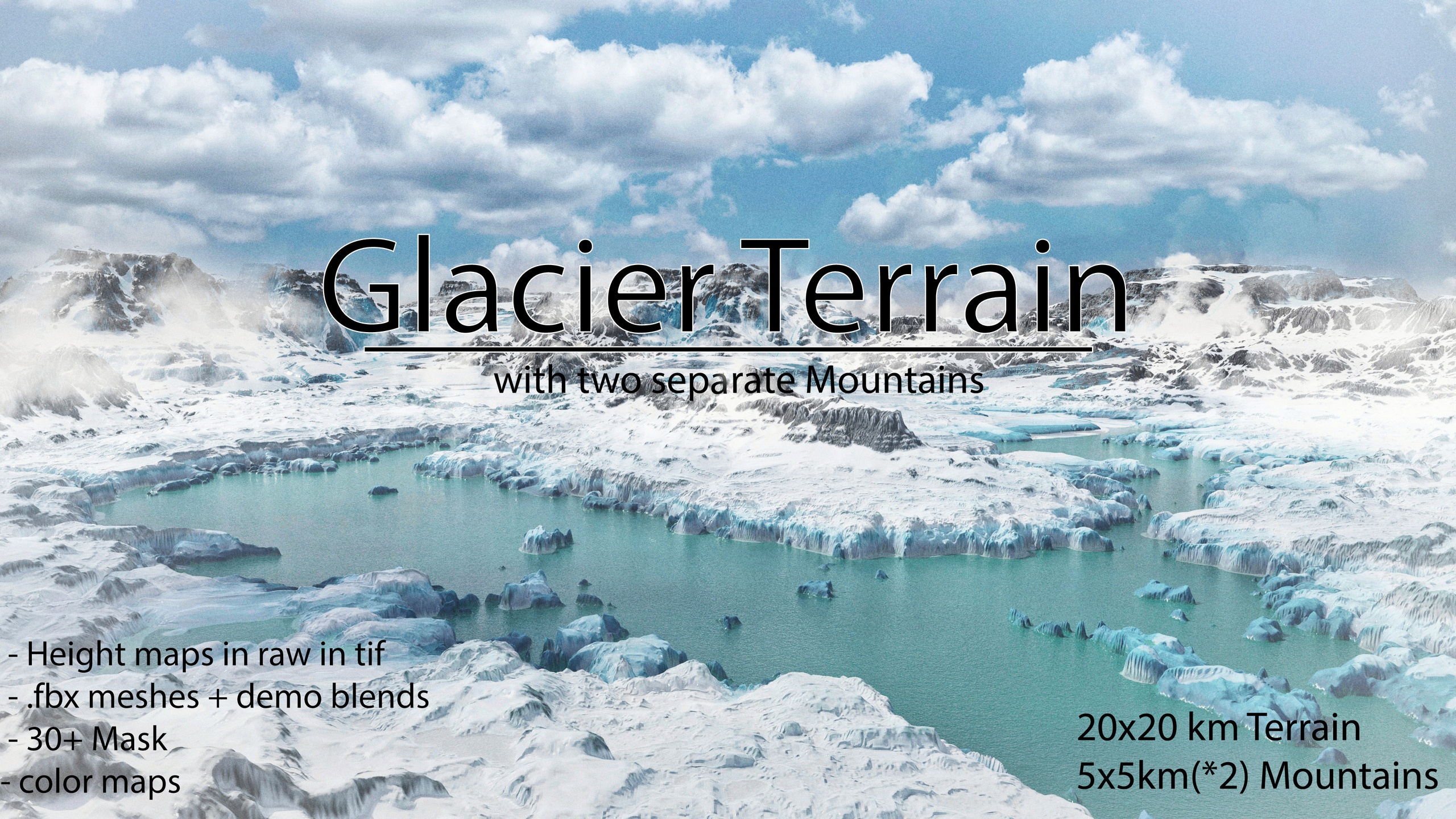 Media 1 for listing Glacier Terrain with 2 separate Mountains (20x20km) + (5x5km)*2