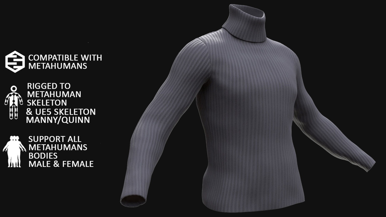 Media 1 for listing Sweater 43 - All MH Bodies & UE5 Skeletons - Rigged