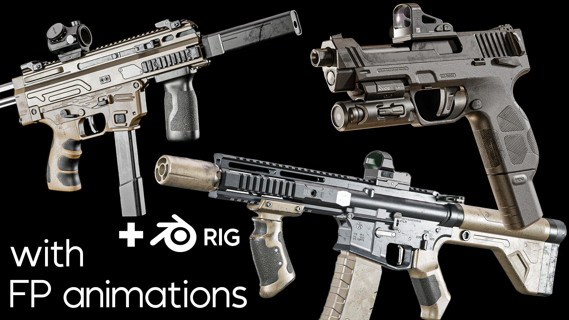 Tactical Gun PACK: Pistol, Assault Rifle & SMG with Attachments & FP ...