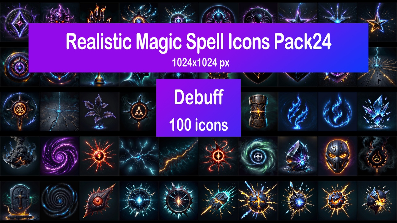 Media 1 for listing Realistic Magic Spell Icons Pack24 - Debuff