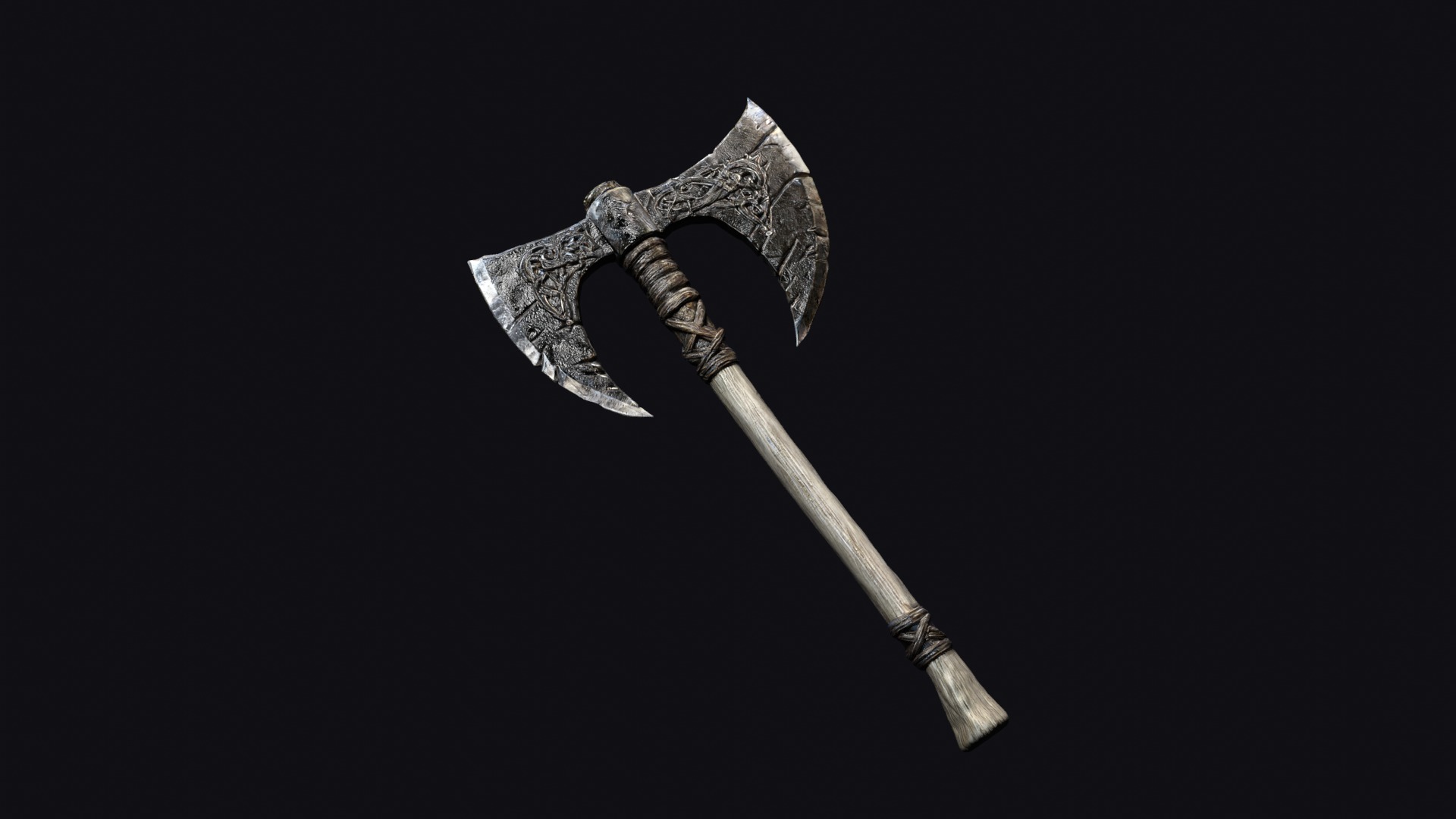 Medium Ornate Double Bitted Axe | Game-Ready 3D Model — GLB + 4K PBR | Fab