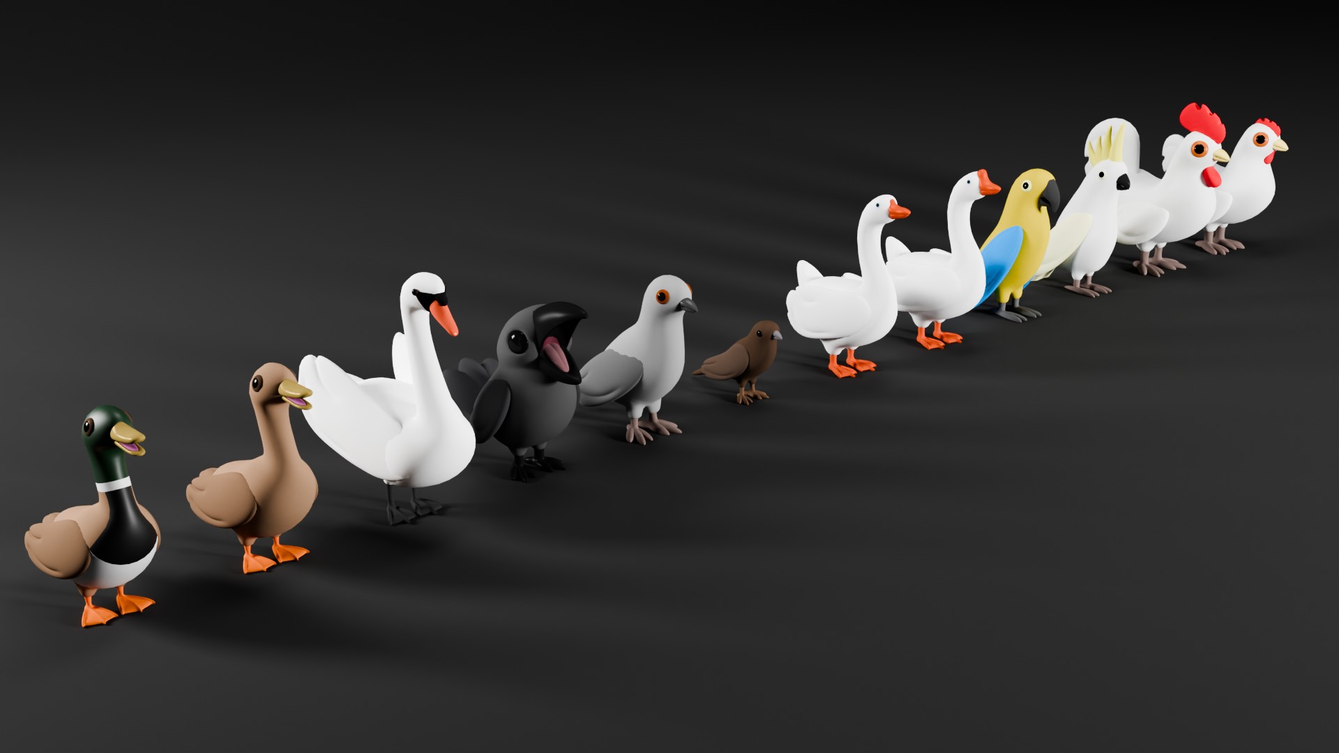 Collection of 12 low poly birds | Fab