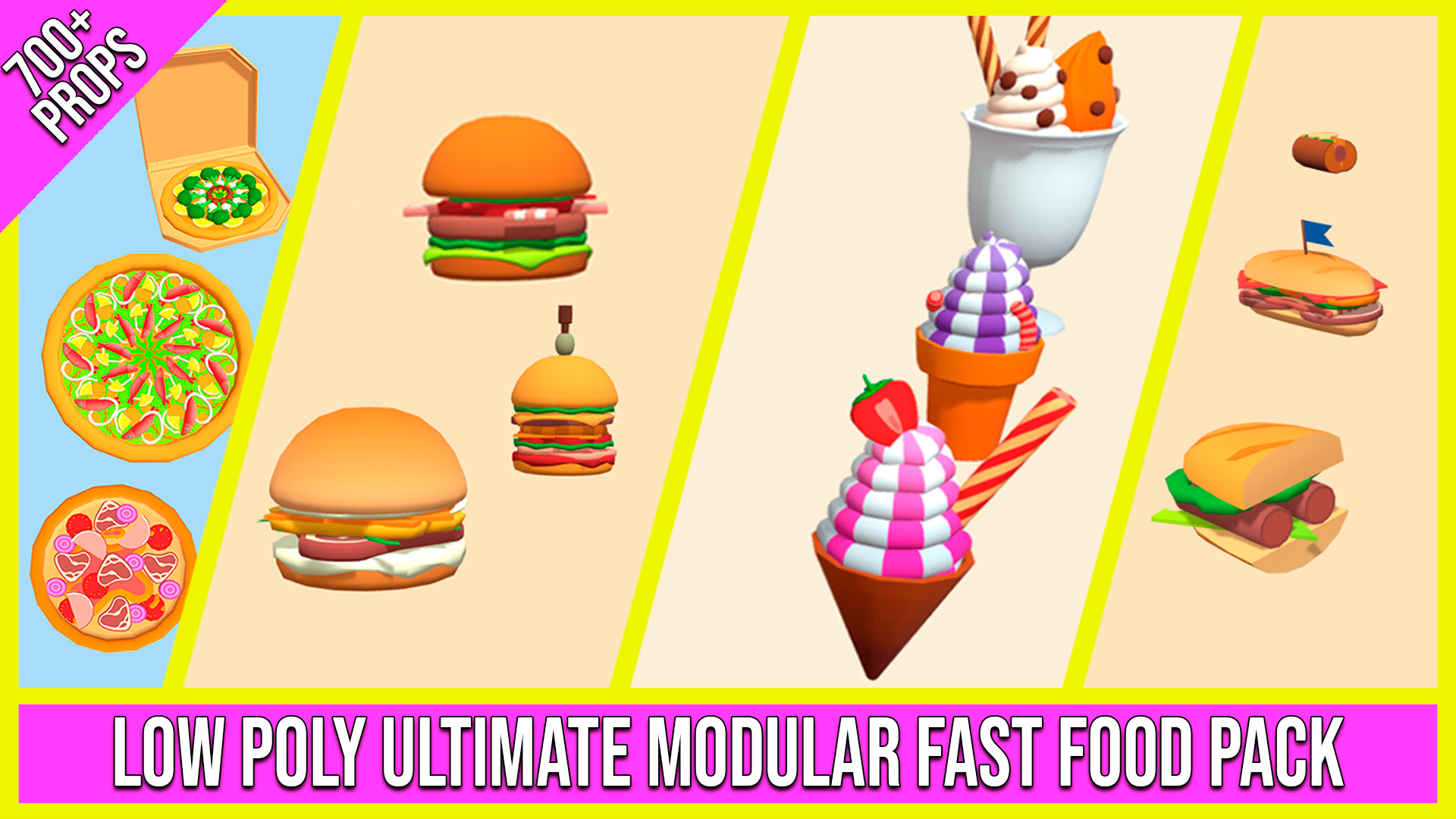 Low Poly Ultimate Modular Fast Food Pack (700+ Props) | Fab
