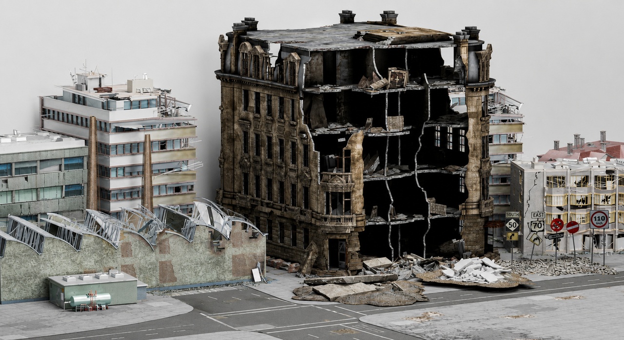 Post-Apocalyptic Destroyed City Environment 3D Model - War Torn Post-Apocalyptic Destroyed City Environment 3D Model - War Torn