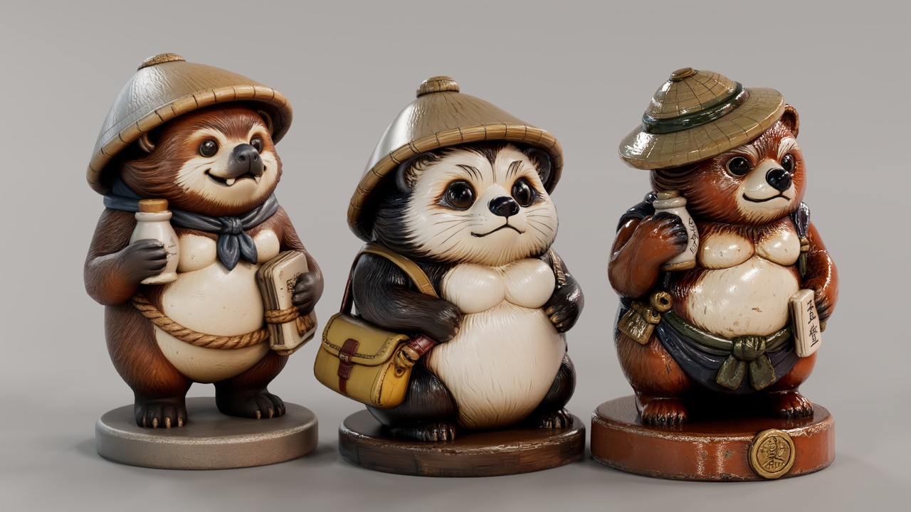 Media 1 for listing Stylized Japanese Tanuki Figurines Pack – Part 1
