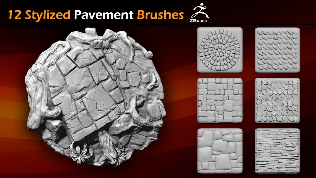 Media 1 for listing 12 Stylized Pavement Brushes - for ZBrush