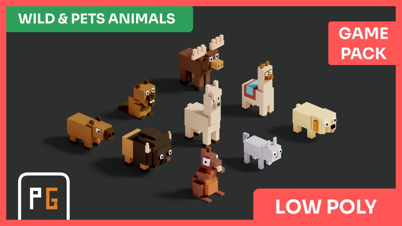 Media 1 for listing Low Poly Blocky Animals — Pets & Wild Americas Pack | 9 Characters