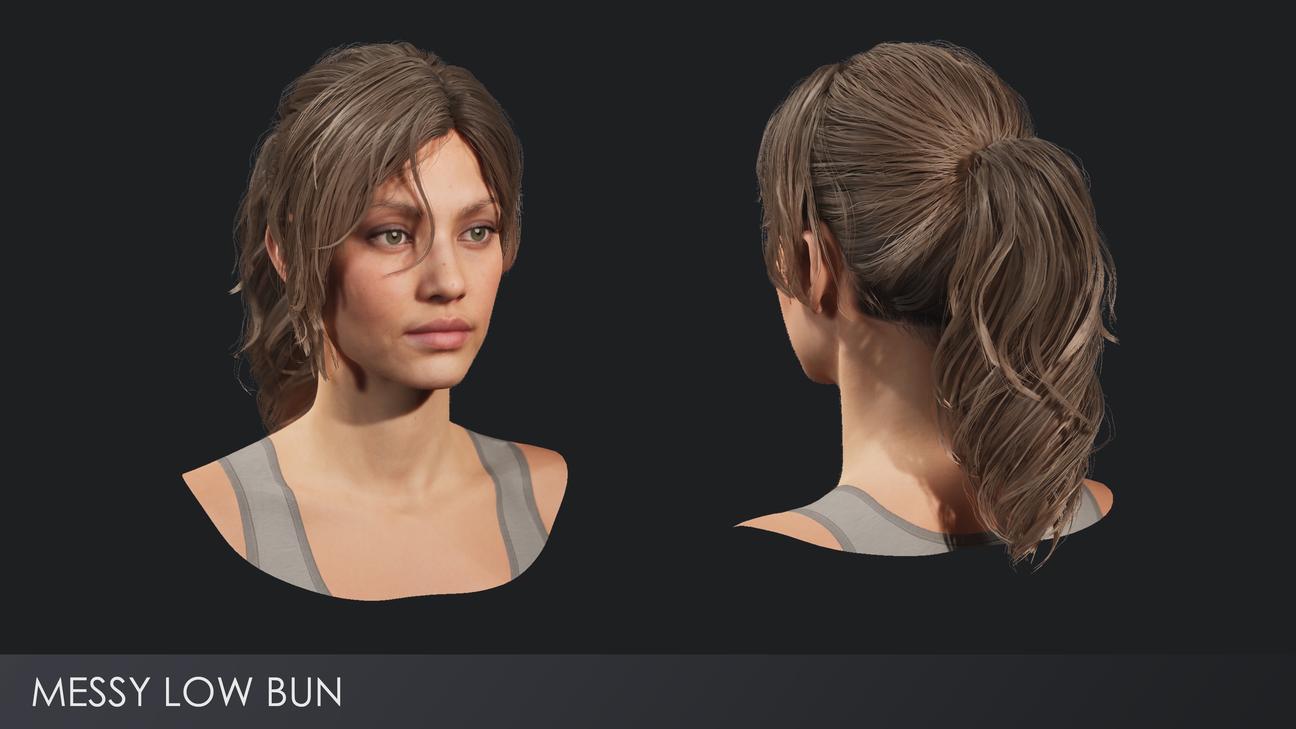 Media 1 for listing Realistic female hairstyles, pack #4 | Rigged, game-ready, low-poly