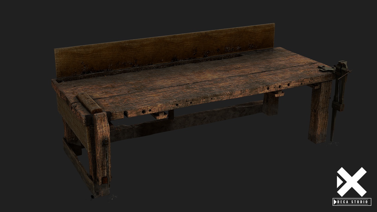 Media 1 for listing Medieval Workbench with Vise - Realistic Workshop Table