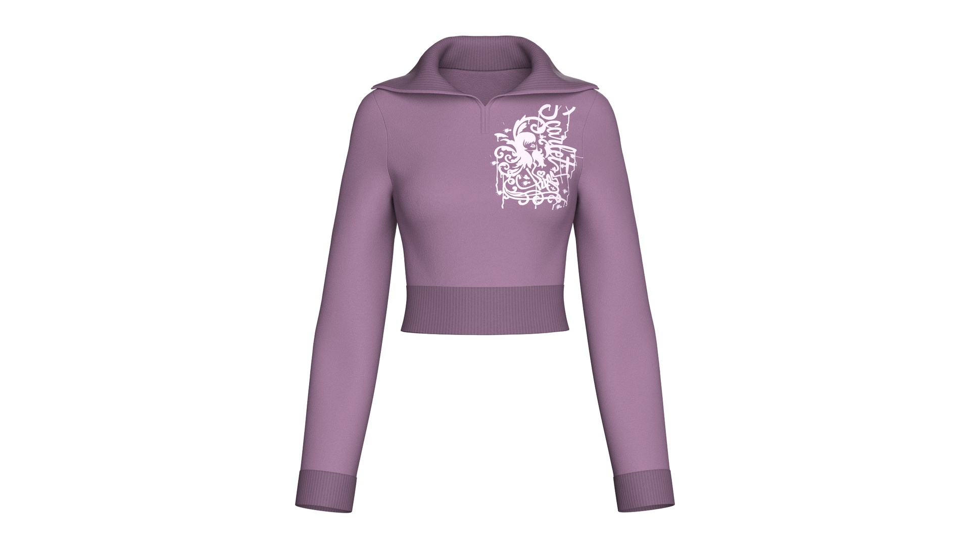 Media 1 for listing Girls Wide Collar Graphic Printed Crop Sweatshirt | High Poly
