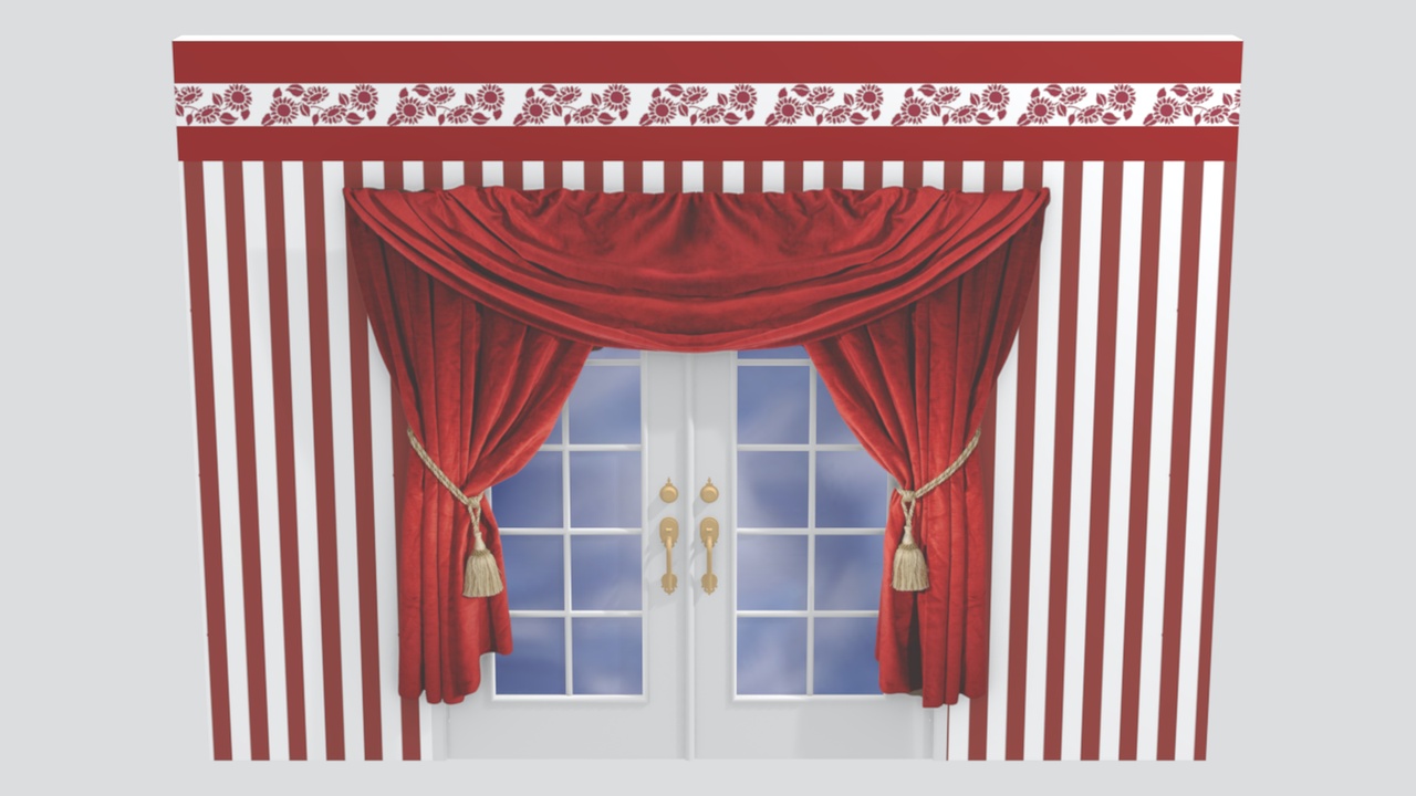 Media 1 for listing French Door with Red Striped Curtains 3D Model