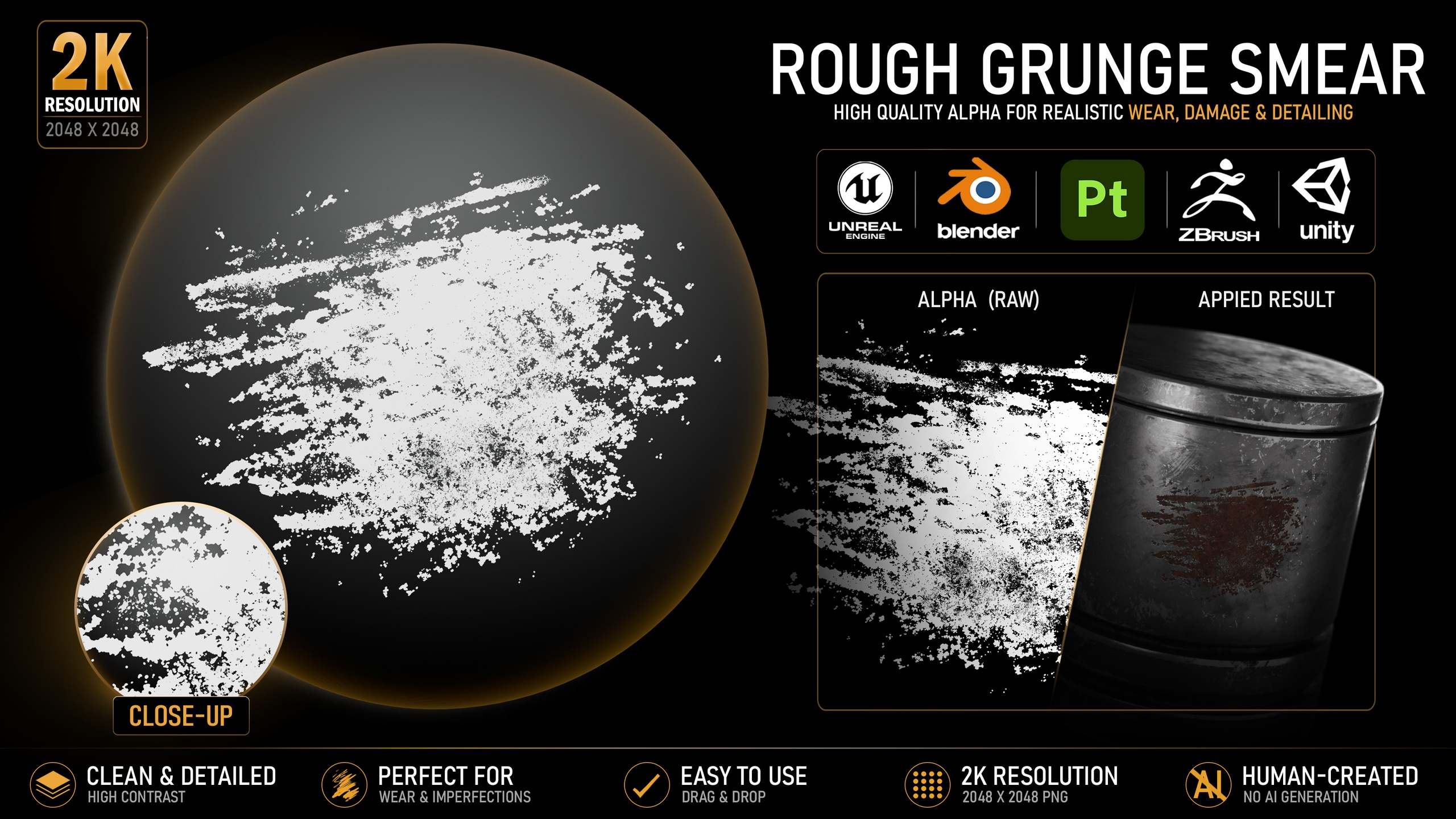 Media 1 for listing Rough Grunge Smear Alpha | High-Resolution Grunge Texture