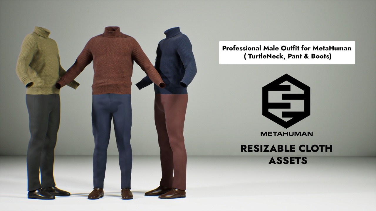 Media 1 for listing Turtleneck Knitwear Outfit for MetaHuman (Resizable | Sweater, Pants & Shoes)