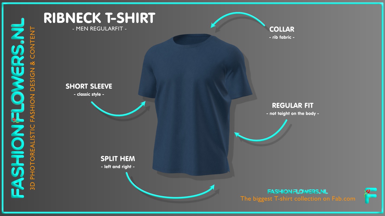 Media 1 for listing Blue Colour T-shirt Short Sleeves | Rib Tape Round Neck | Sideseam Splits