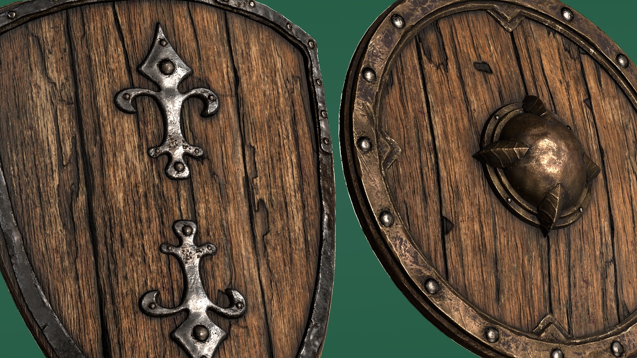 Media 1 for listing Medieval Wooden Shields (2 Props, Game-Ready)