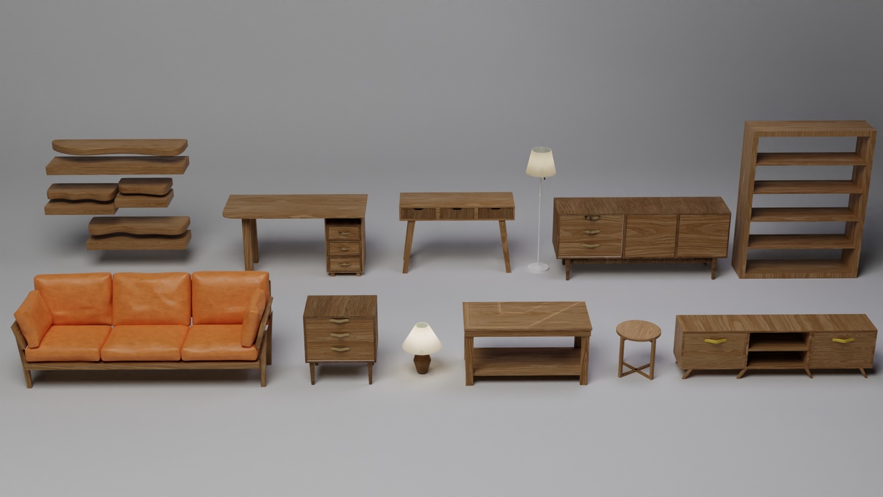 Media 1 for listing Low Poly Wood Furniture Pack 12 Models
