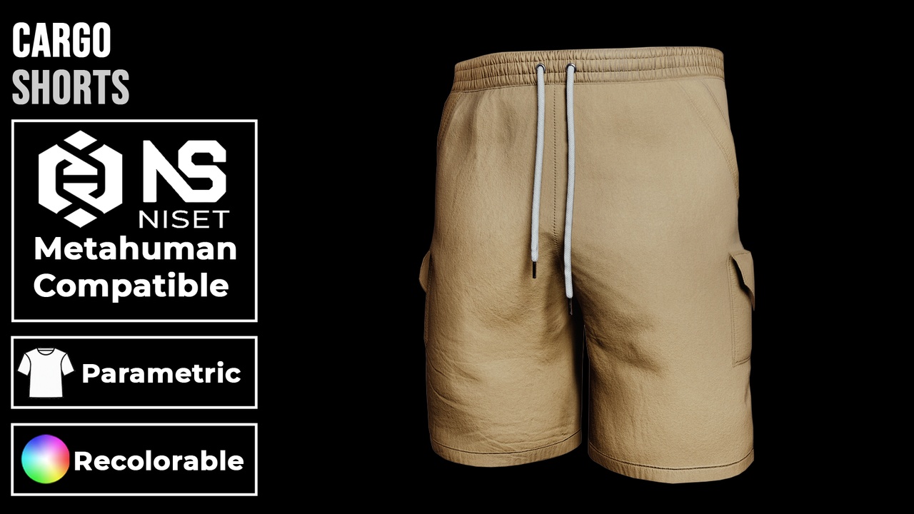Media 1 for listing Cargo Shorts - Recolorable Parametric Utility Shorts for Metahuman MH UE5 MHPKG