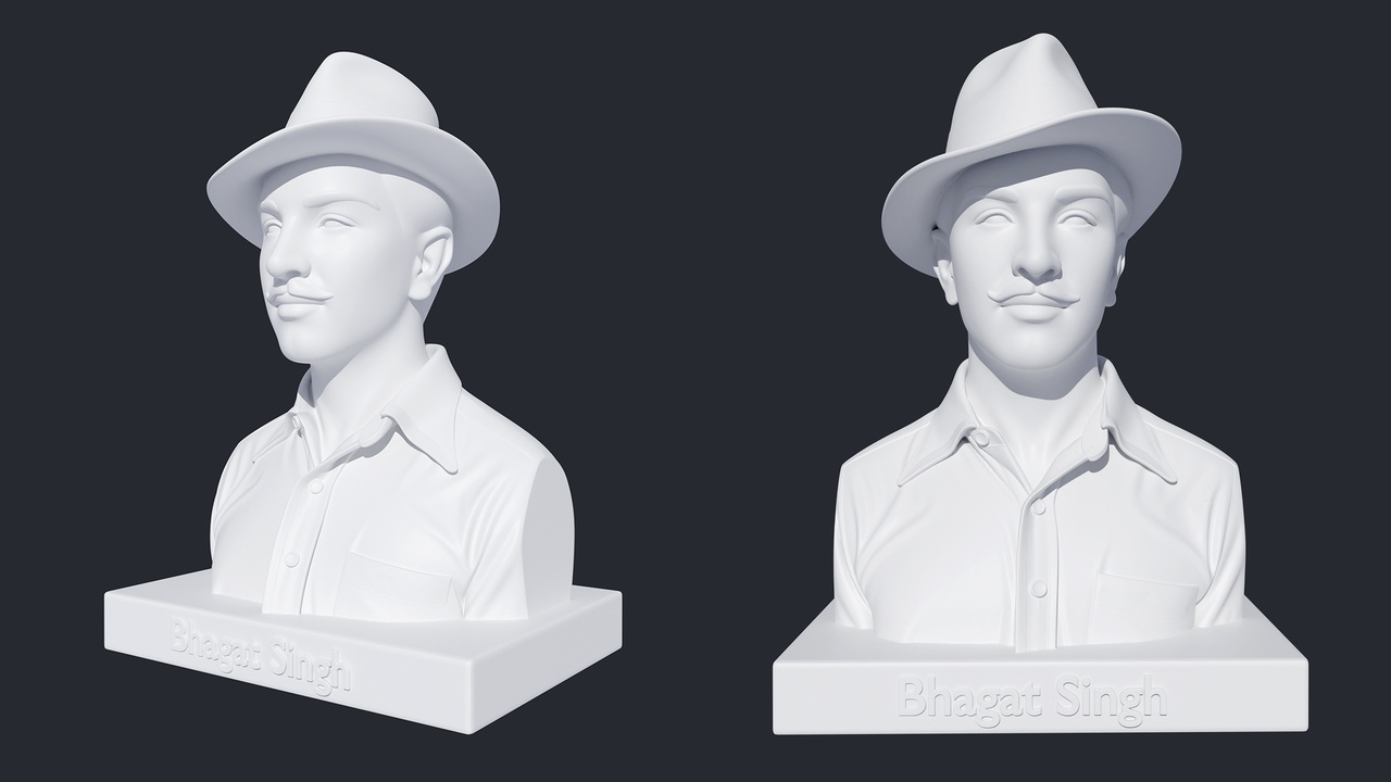 Media 1 for listing Bhagat Singh 3D Printable Bust | Freedom Fighter Tribute | Blender, FBX, OBJ